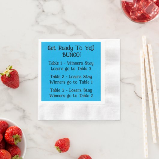 Bunco Directions Napkin in Blue Servet (Insitu)