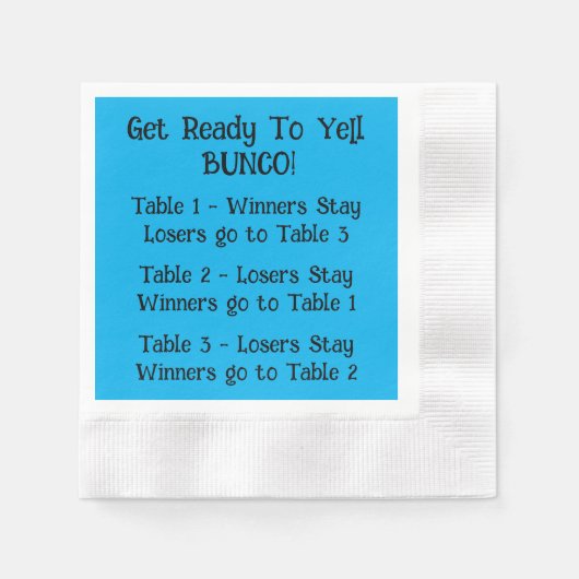 Bunco Directions Napkin in Blue Servet (Voorkant)