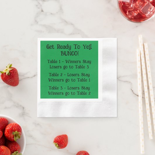 Bunco Directions Napkin in Green Servet (Insitu)