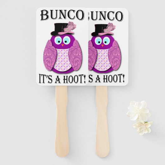 Bunco dobbelstenen spel Elegante schattige uil Handwaaier (Voorkant en achterkant)