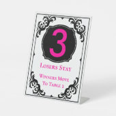 Bunco Elegant Roze Hoofdtabel Nummer drie Reclamebord Met Voetstuk (Voorkant)