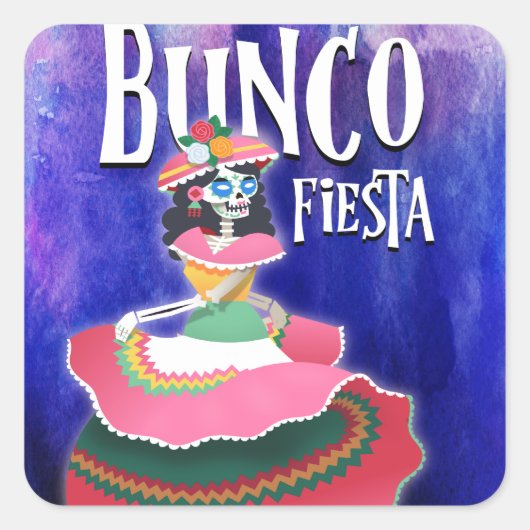 Bunco Fiesta Party Themadag van het dode skelet Vierkante Sticker (Voorkant)