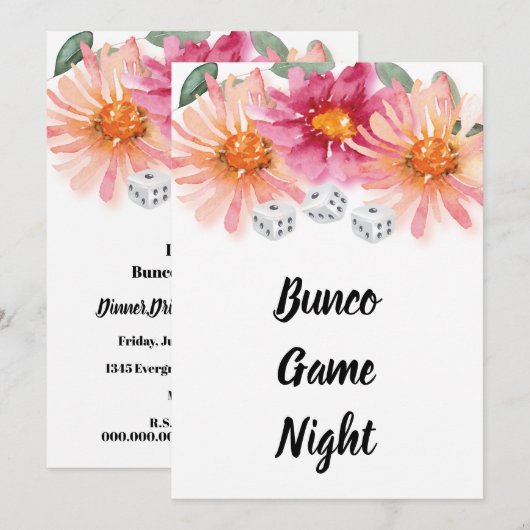 Bunco Floral Dice Game Party Kaart (Voorkant / Achterkant)