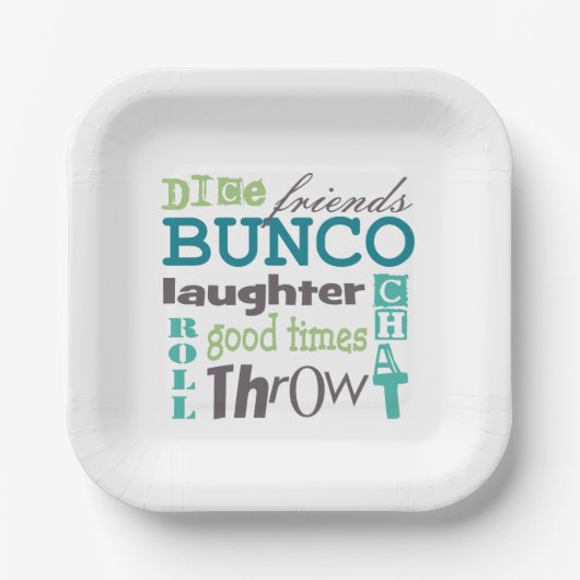 Bunco Fun Typografie Woorden Papieren Bordje (Voorkant)