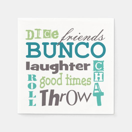 Bunco Fun TYpography Woorden Servet (Voorkant)