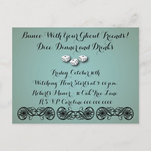 Bunco Ghouls wil gewoon plezier hebben uitnodigen Uitnodiging Briefkaart (Achterkant)