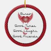 Bunco - Good Times, Laughs, Friends - Retro Heart Keramisch Ornament (Achterkant)