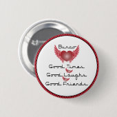 Bunco - Good Times, Laughs, Friends - Retro Heart Ronde Button 5,7 Cm (Voorkant /achterkant)