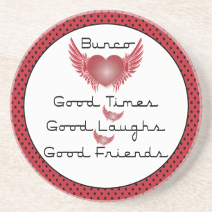Bunco - Good Times, Laughs, Friends - Retro Heart Zandsteen Onderzetter