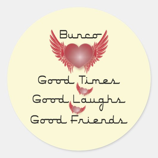 bunco good times met hart en vleugels ronde sticker (Voorkant)