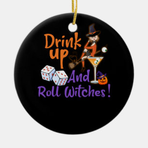Bunco Halloween Drink Omhoog en Roll Witches Dice  Keramisch Ornament