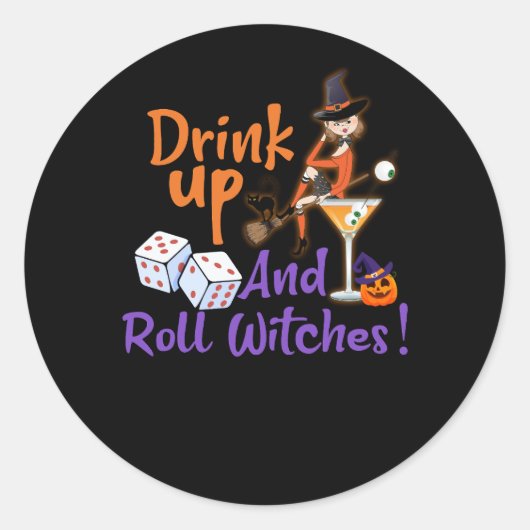 Bunco Halloween Drink Omhoog en Roll Witches Dice  Ronde Sticker (Voorkant)