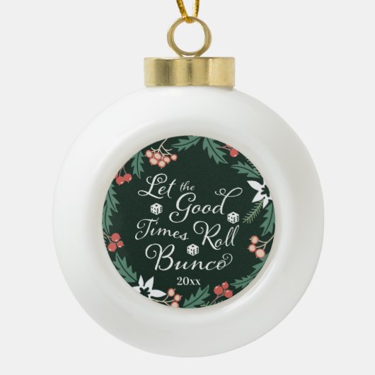 Bunco Holiday Kerstmis Floral Wreath Keramische Bal Ornament (Voorkant)