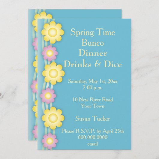Bunco Invite Colorful bloemen Kaart (Voorkant / Achterkant)