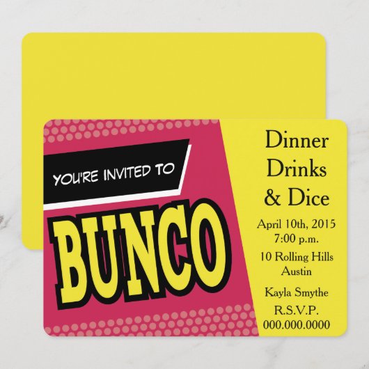 Bunco Invite Kaart (Voorkant / Achterkant)