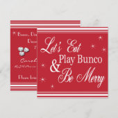 Bunco Invite - Laten we eten, Bunco spelen en Merr Kaart (Voorkant / Achterkant)