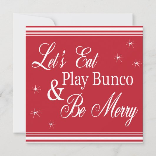 Bunco Invite - Laten we eten, Bunco spelen en Merr Kaart (Voorkant)