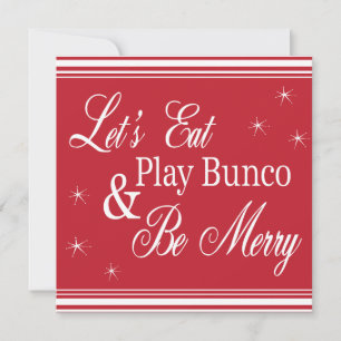 Bunco Invite - Laten we eten, Bunco spelen en Merr Kaart