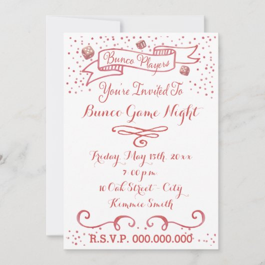 Bunco Invite - Ribbon en Dice Kaart (Voorkant)