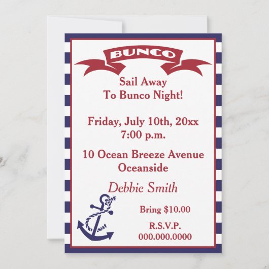 Bunco Invite - Rood, Wit en Blauw Kaart (Voorkant)