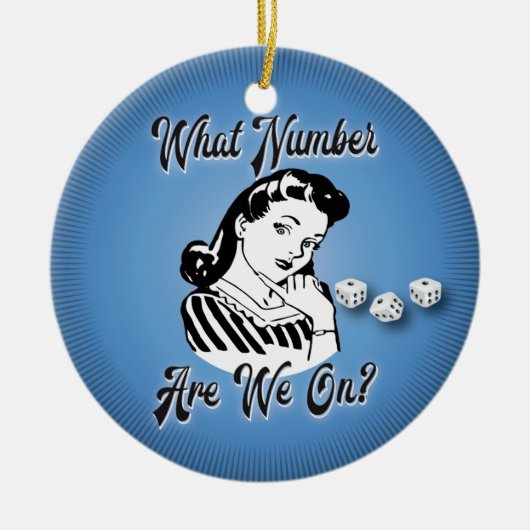 Bunco kerstversiering - Retro What Number Keramisch Ornament (Voorkant)