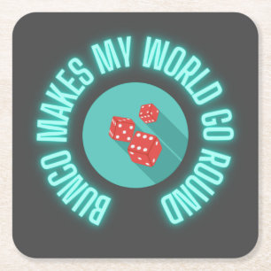 Bunco laat mijn wereld rondgaan kartonnen onderzetters