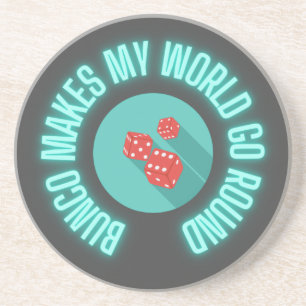 Bunco laat mijn wereld rondgaan zandsteen onderzetter