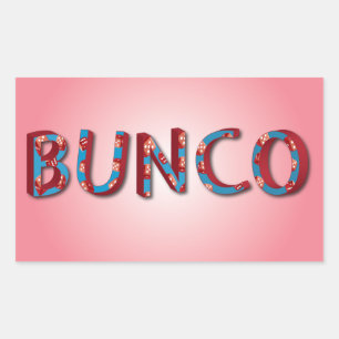 Bunco letters met bunco dobbelstenen rechthoekige sticker