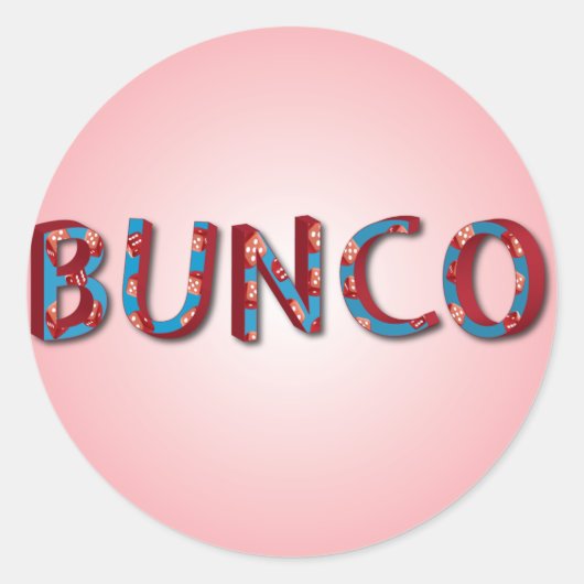 Bunco letters met bunco dobbelstenen ronde sticker (Voorkant)