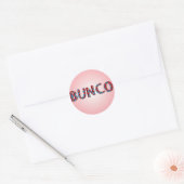 Bunco letters met bunco dobbelstenen ronde sticker (Envelop)
