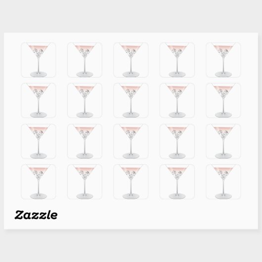 Bunco Martini Cocktail Vierkante Sticker (Vel)