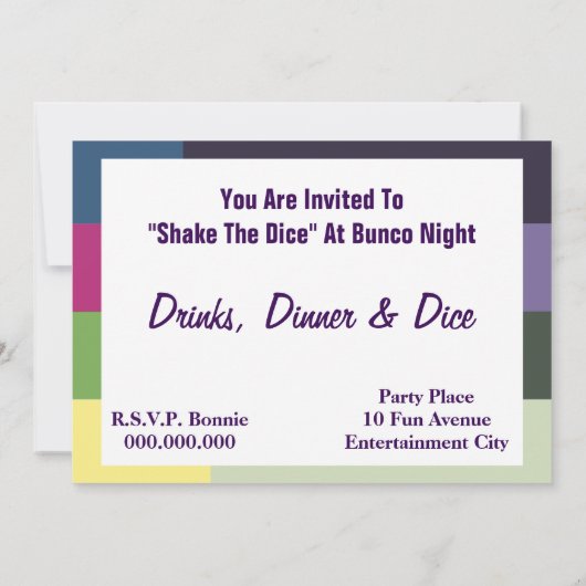 Bunco Modern Colorful Fun Invite Kaart (Achterkant)