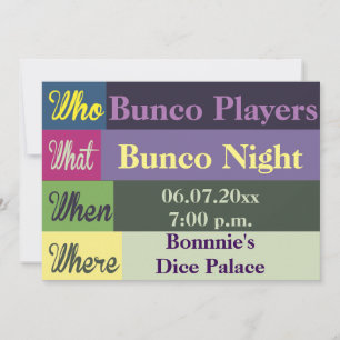 Bunco Modern Colorful Fun Invite Kaart