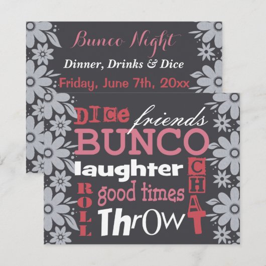 Bunco Night  Flowers Invite Kaart (Voorkant / Achterkant)