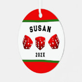 Bunco Night Speler Metalen Ornament (Voorkant links)