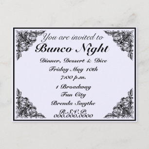 Bunco Night  Victoriaans Uitnodiging