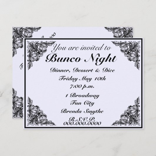 Bunco Night  Victoriaans Uitnodiging (Voorkant / Achterkant)