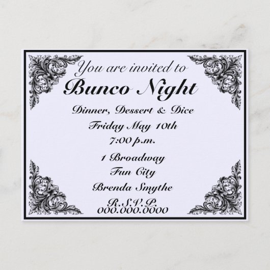 Bunco Night  Victoriaans Uitnodiging (Voorkant)