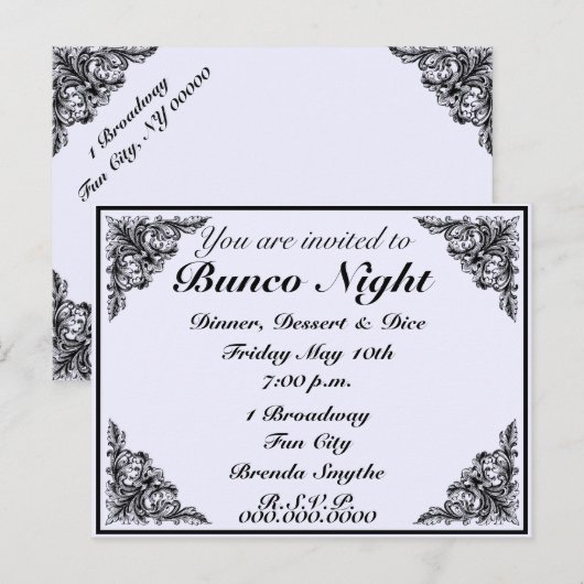 Bunco Night  Victoriaans Uitnodiging Briefkaart (Voorkant / Achterkant)