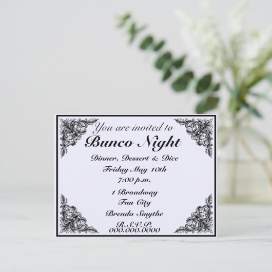 Bunco Night  Victoriaans Uitnodiging Briefkaart (Staand voorkant)