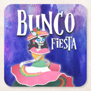 Bunco Party Fiesta Dag van het Dode Skelet Kartonnen Onderzetters