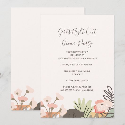 Bunco Party Girls Night Out Floral Modern Script Kaart (Voorkant / Achterkant)