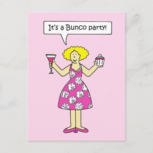 Bunco Party Invitation Cartoon Lady Uitnodiging Briefkaart (Voorkant)