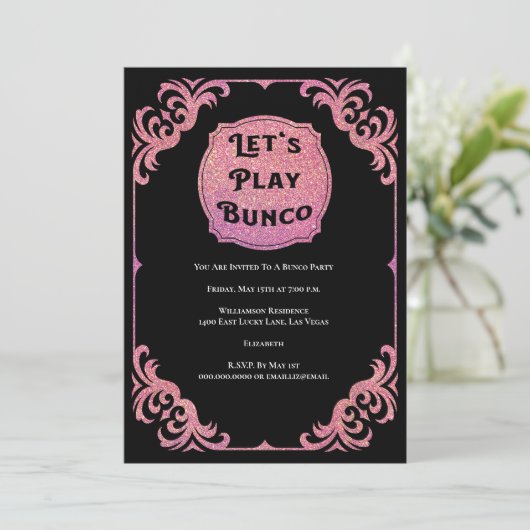 Bunco Party Pink Glitter Glam Kaart (Staand voorkant)