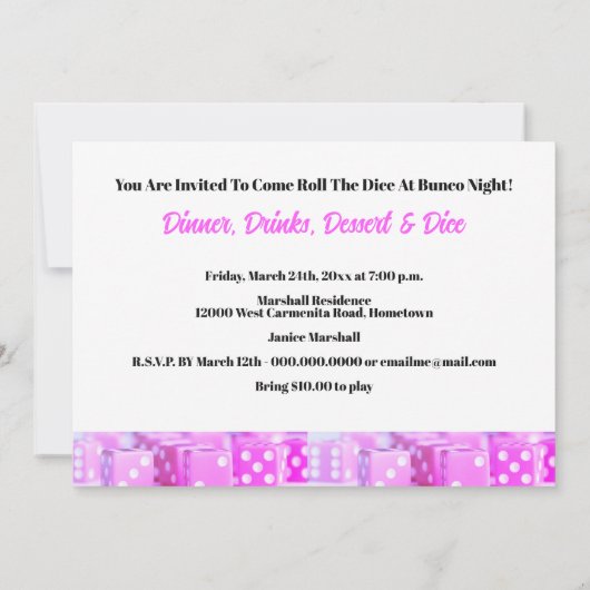 Bunco Pink Dice Party Kaart (Achterkant)