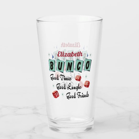 Bunco Player Friend Monogram Retro Dice Glas (Achterkant)