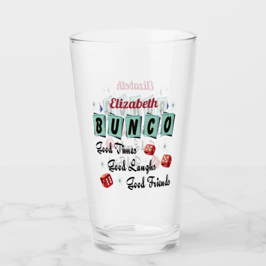 Bunco Player Friend Monogram Retro Dice Glas (Voorkant)