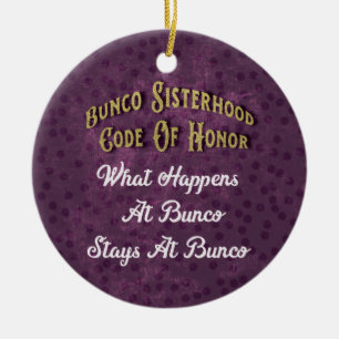 Bunco Polka Dot Dice Paarse Funny Sisterhood Keramisch Ornament