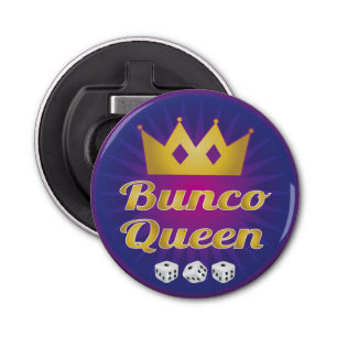 Bunco Queen Crown en Dice Button Flesopener
