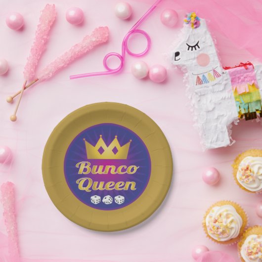 Bunco Queen Crown en Dice Papieren Bordje (Feest)